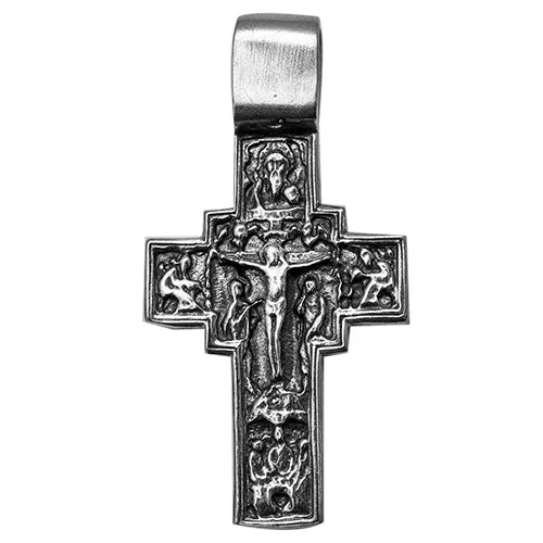 Large Sterling Silver Double-sided Orthodox Crucifix Cross Necklace 1.5"/4cm