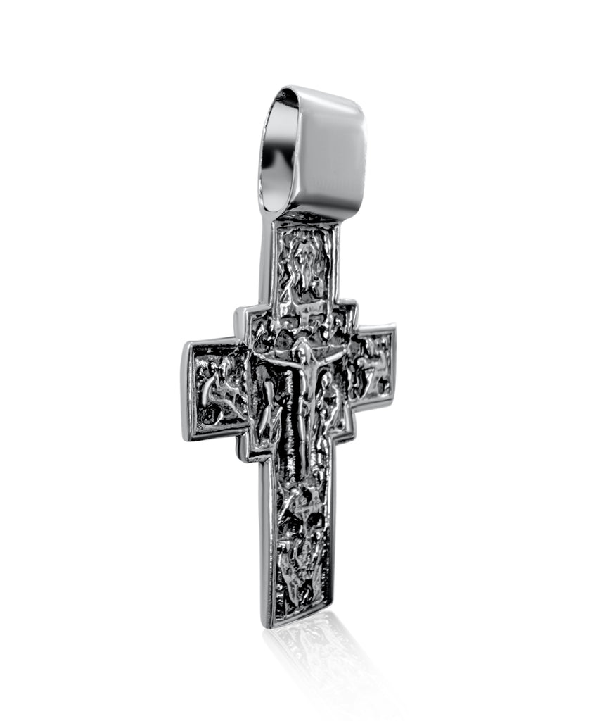 Large Sterling Silver Double-sided Orthodox Crucifix Cross Necklace 1.5"/4cm