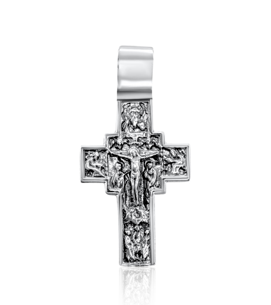Large Sterling Silver Double-sided Orthodox Crucifix Cross Necklace 1.5"/4cm