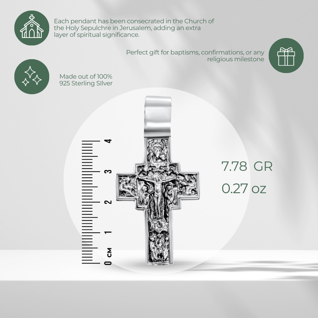 Large Sterling Silver Double-sided Orthodox Crucifix Cross Necklace 1.5"/4cm