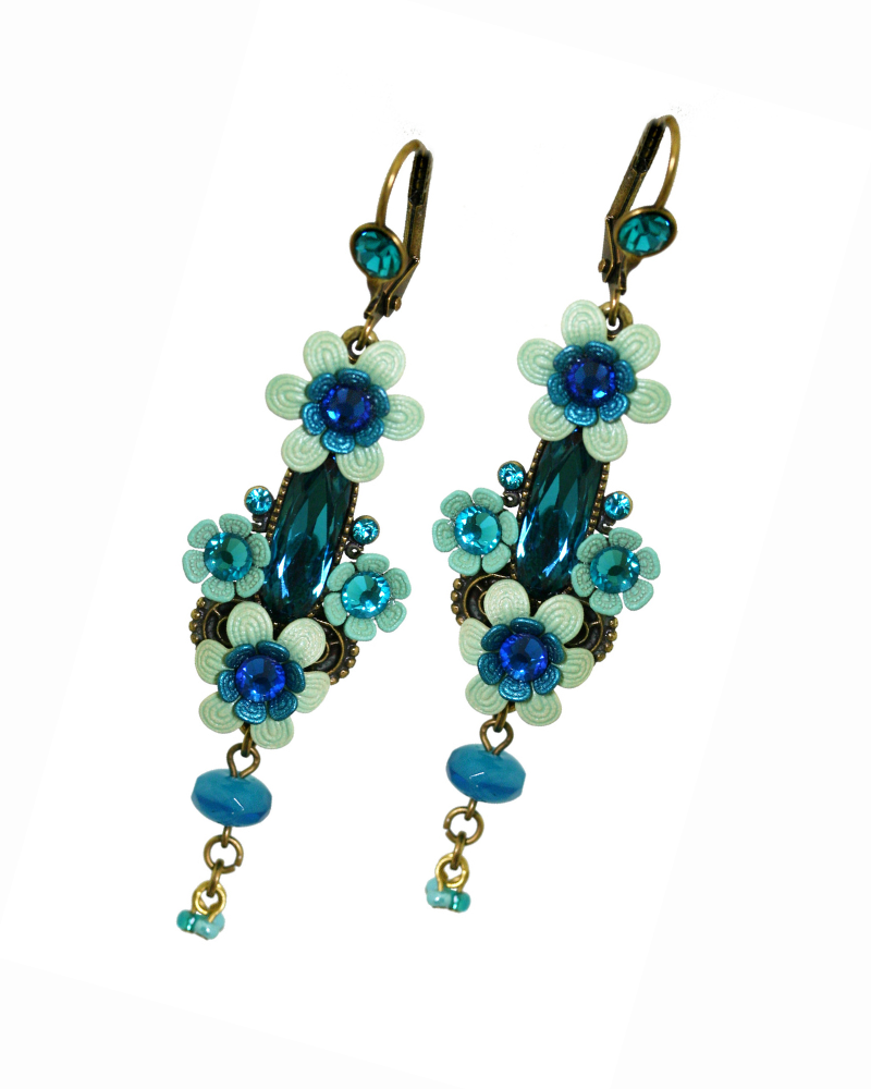Elegant Romantic Vintage Brass Floral Dangle Drop Statement Earrings w/ Swarovski Crystals - Jewelry for Women - 6.5cm/2.56" - Nickel Free