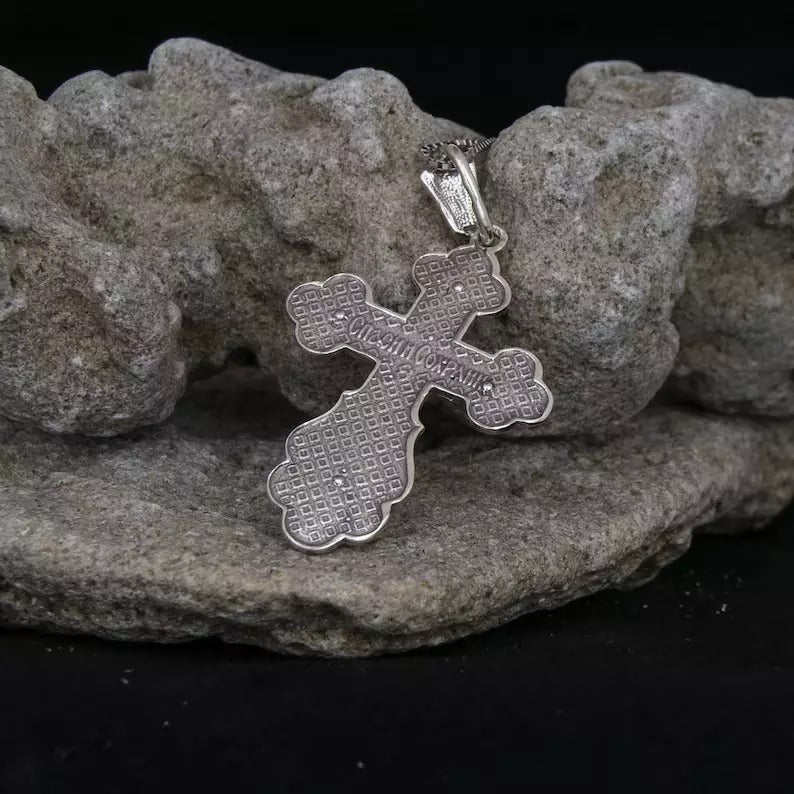 Big Sterling Silver Crucifix Cross Christian  Pendant Necklace - for Women and Men - 0.7"/1.8cm - Consecrated in Church of Holy Sepulchre, Jerusalem