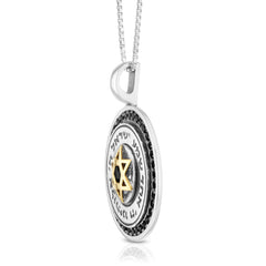 Sterling Silver 9K Gold  Star of David and Shema Israel Pendant w/ Onyx Stone