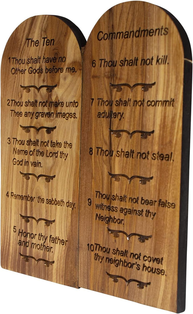 Handmade Engraved Olive Wood Ten Commandments Tabletop Plaque from Bethlehem 6"