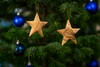 Image of 2 Star Olive Wood Hand Made Christmas Gift from Bethlehem 3 x 3 "