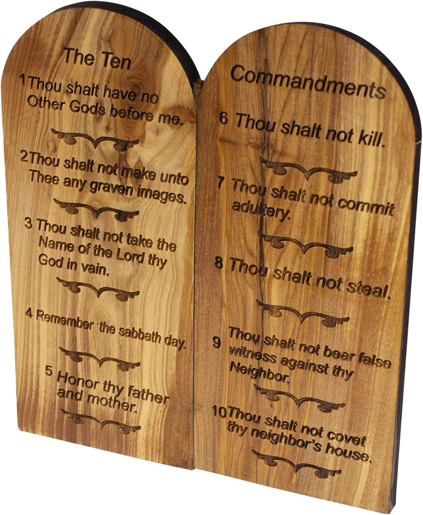 Handmade Engraved Olive Wood Ten Commandments Tabletop Plaque from Bethlehem 6"