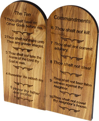 Handmade Engraved Olive Wood Ten Commandments Tabletop Plaque from Bethlehem 6"