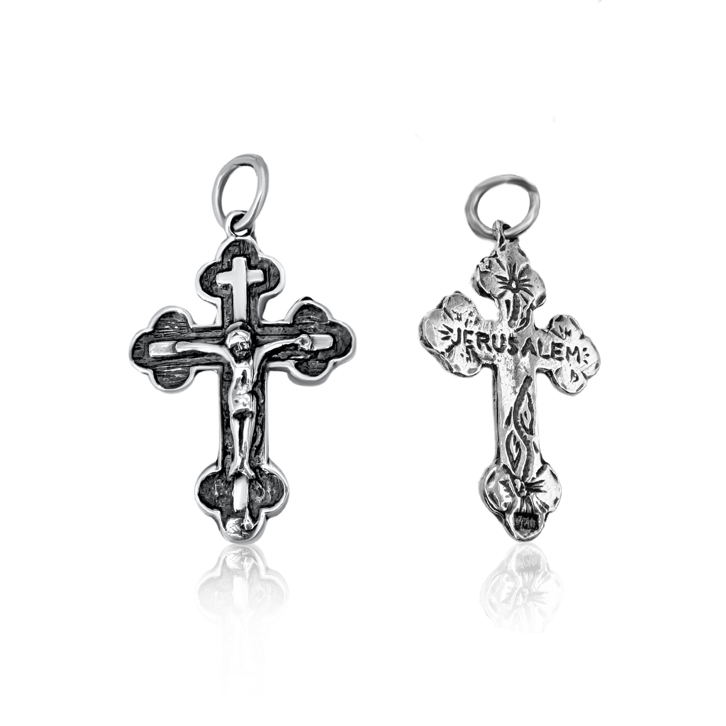 Sterling Silver 925/Gold Plated Orthodox Сrucifix Cross Necklace from Jerusalem 1"/2.5cm