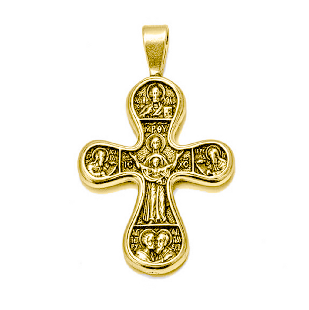 Double Sided Sterling Silver Gold-plated Cross Pendant Necklace, Consecrated in the Church of Holy Sepulchre 3cm/1,1"