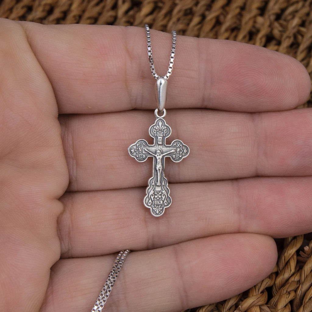 Small Gold-Plated Sterling Silver Orthodox Cross Crucifix Necklace  for Kids & Babies 2cm/0.7"