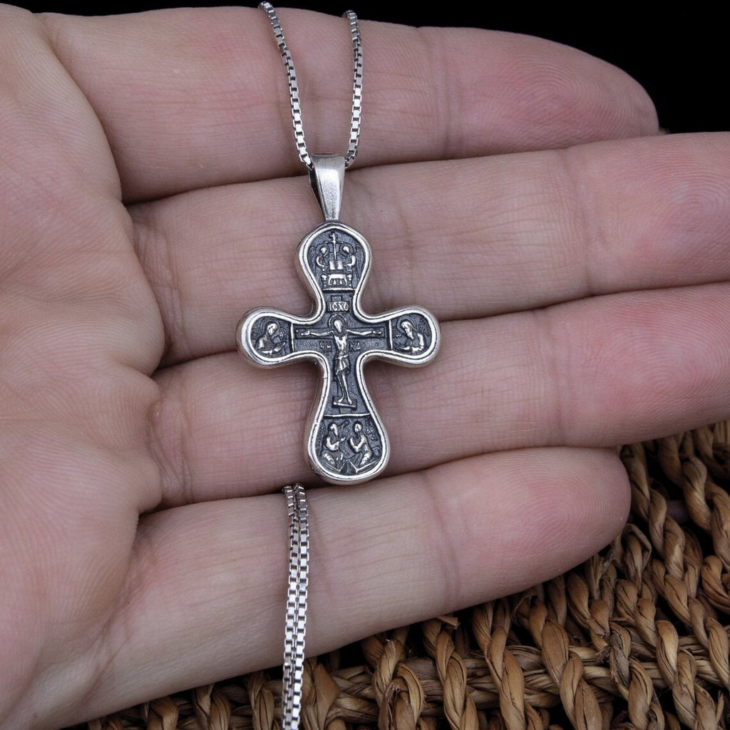 Double Sided Sterling Silver Gold-plated Cross Pendant Necklace, Consecrated in the Church of Holy Sepulchre 3cm/1,1"