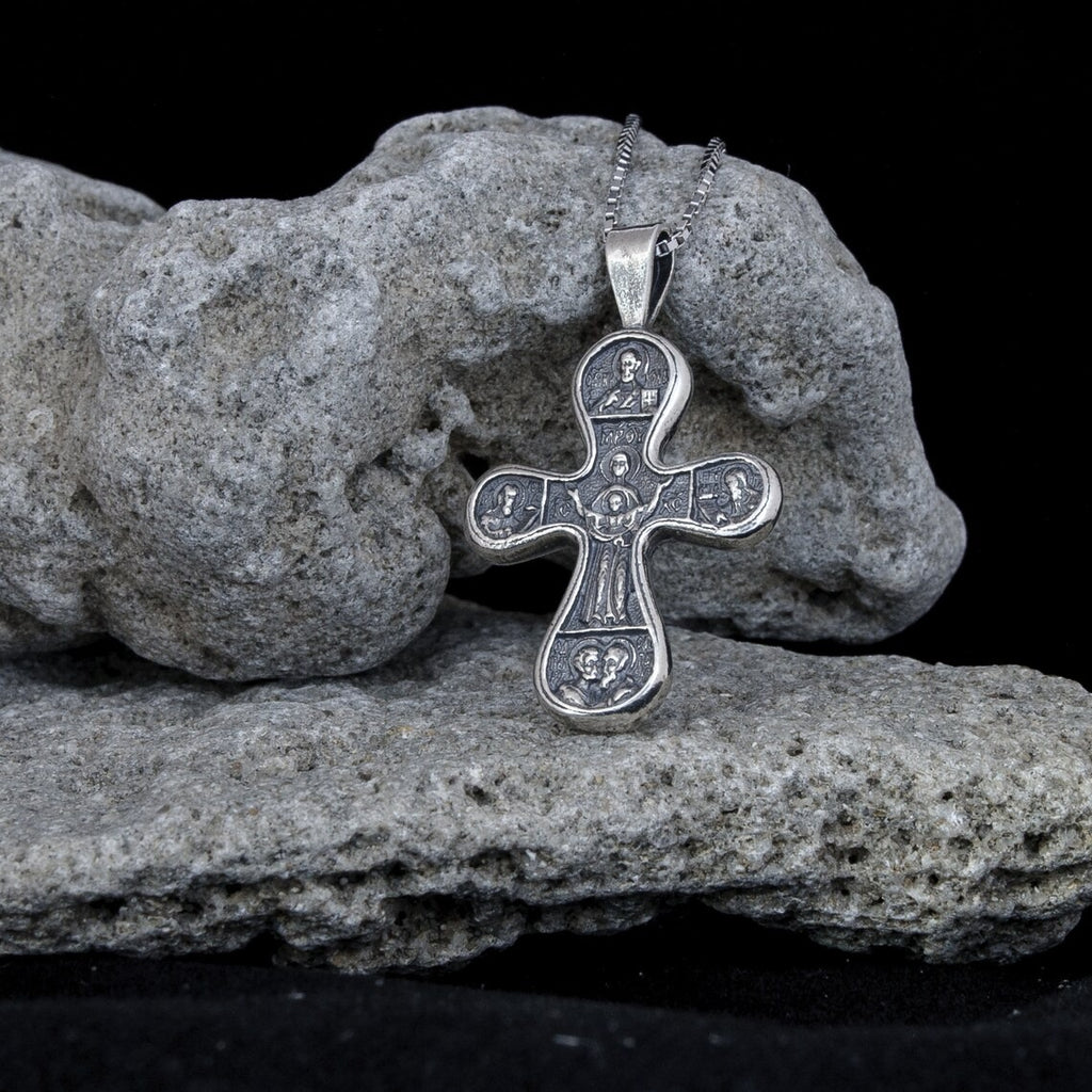 Double Sided Sterling Silver Gold-plated Cross Pendant Necklace, Consecrated in the Church of Holy Sepulchre 3cm/1,1"