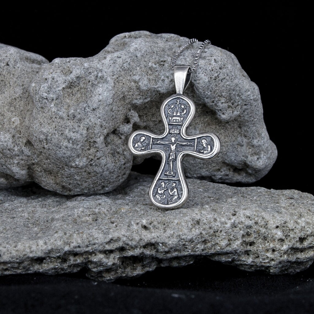 Double Sided Sterling Silver Gold-plated Cross Pendant Necklace, Consecrated in the Church of Holy Sepulchre 3cm/1,1"