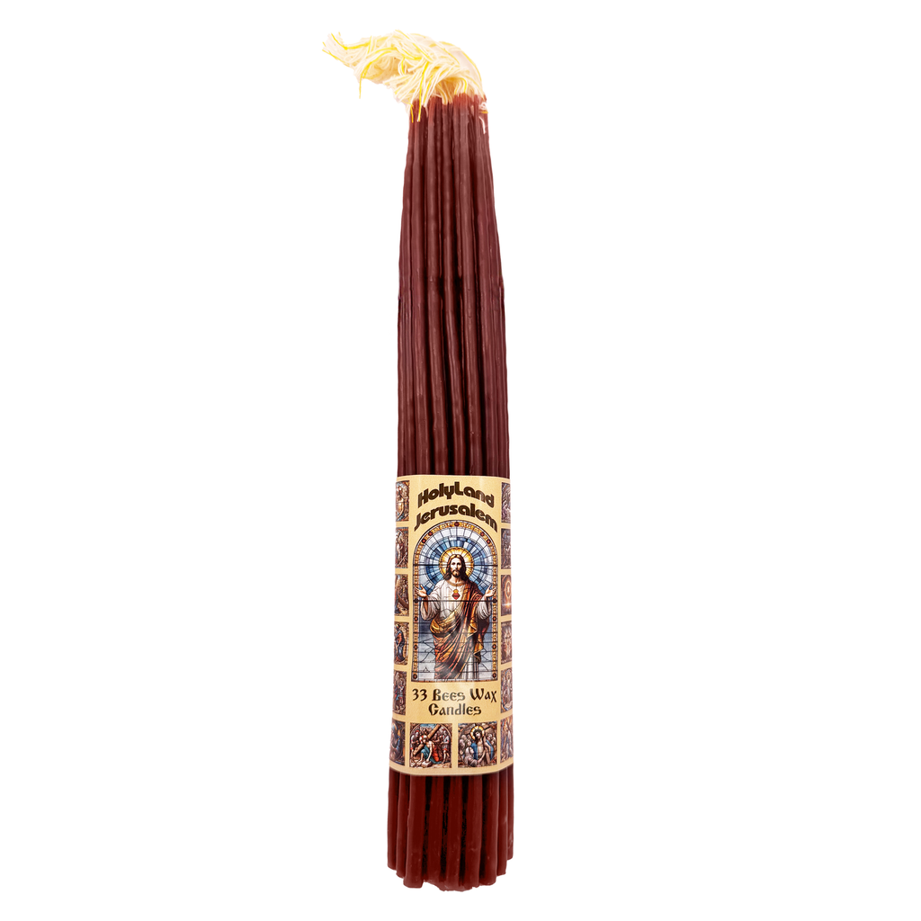 33 PCS Smoke-Less Beeswax Dark Red Prayer Candles for Church, Home Decor & Religious Ceremonies 11"/28cm