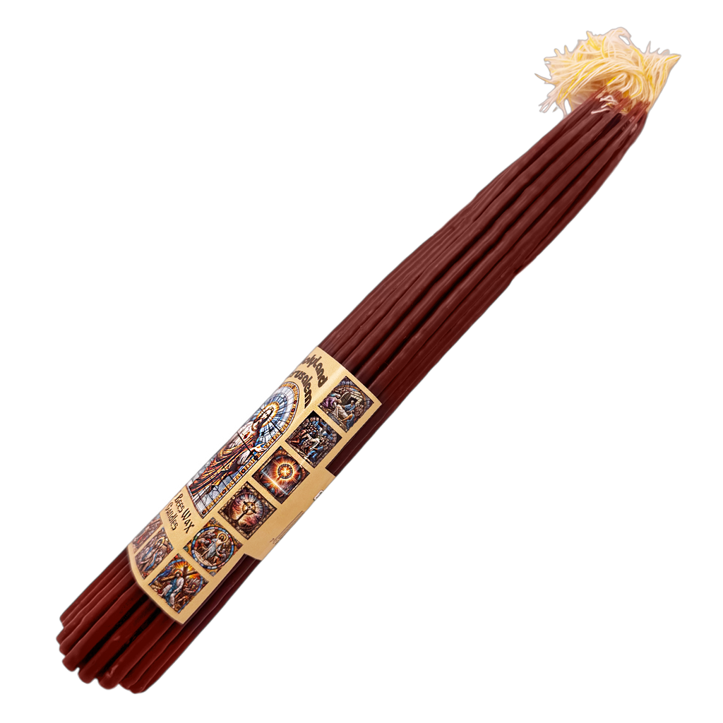 33 PCS Smoke-Less Beeswax Dark Red Prayer Candles for Church, Home Decor & Religious Ceremonies 11"/28cm
