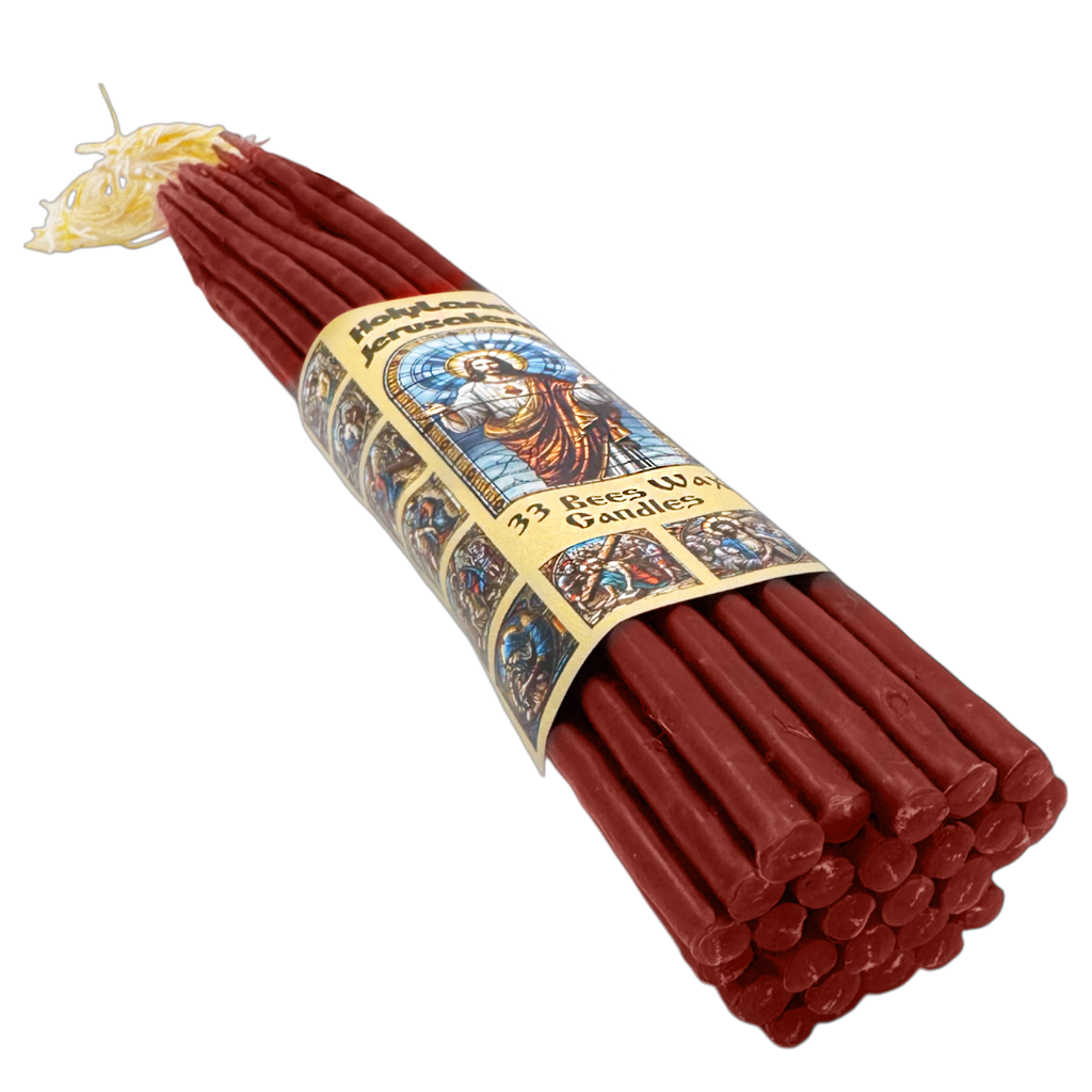 33 PCS Smoke-Less Beeswax Dark Red Prayer Candles for Church, Home Decor & Religious Ceremonies 11"/28cm