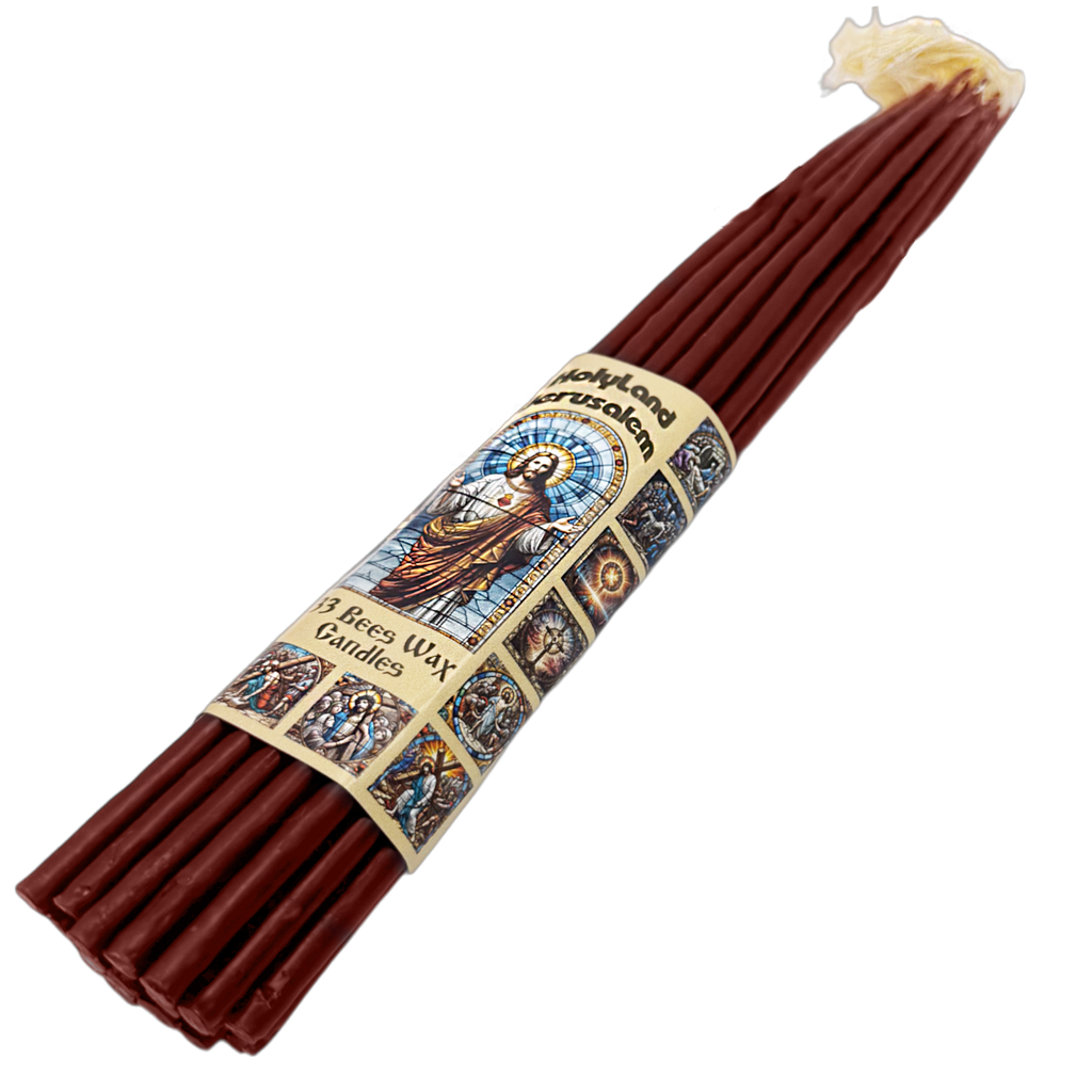 33 PCS Smoke-Less Beeswax Dark Red Prayer Candles for Church, Home Decor & Religious Ceremonies 11"/28cm