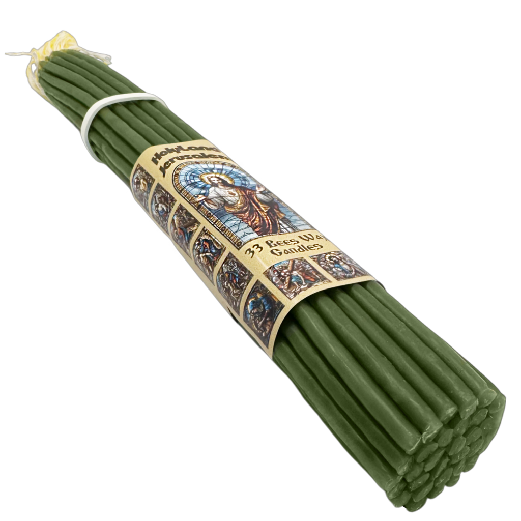 33pcs Green Holy Blessed Beeswax Church Candles from Jerusalem Holy Land 11"/28cm