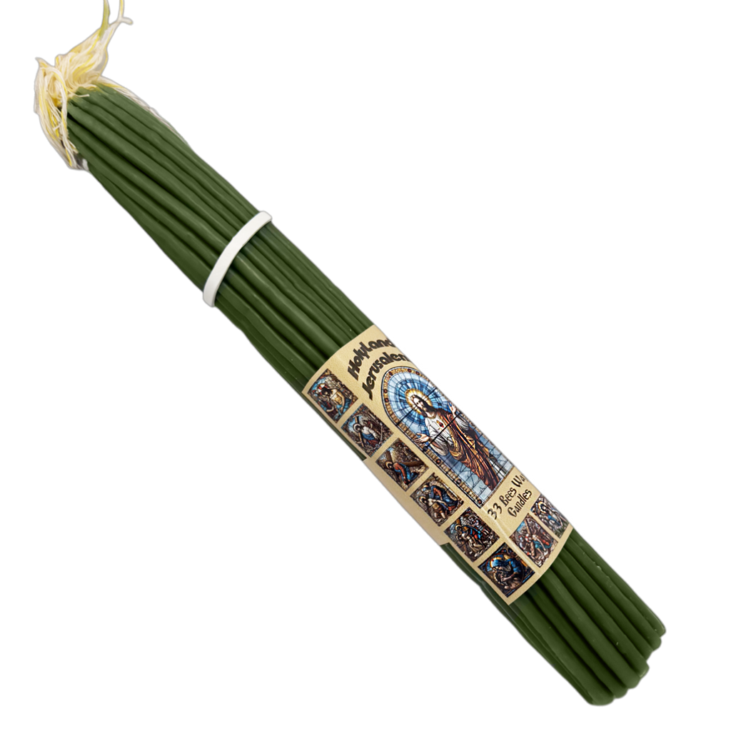 33pcs Green Holy Blessed Beeswax Church Candles from Jerusalem Holy Land 11"/28cm
