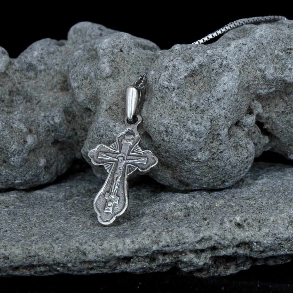 Sterling Silver Orthodox Cross Crucifix Necklace for Women & Men 3cm/1.25"