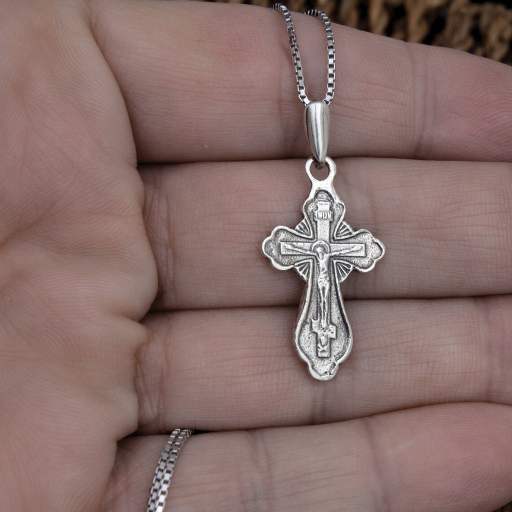 Sterling Silver Orthodox Cross Crucifix Necklace for Women & Men 3cm/1.25"