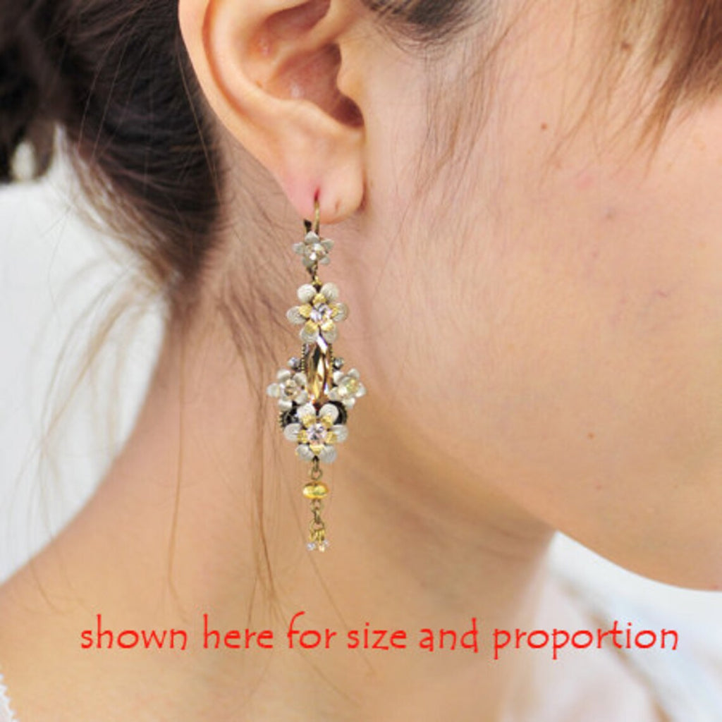 Elegant Romantic Vintage Brass Floral Dangle Drop Statement Earrings w/ Swarovski Crystals - Jewelry for Women - 6.5cm/2.56" - Nickel Free