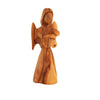 Image of Olive Wood Angel Trumpet Statue - Hand Carved Holy Land Decor