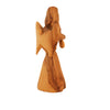 Image of Olive Wood Angel Trumpet Statue - Hand Carved Holy Land Decor