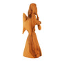 Image of Olive Wood Angel Trumpet Statue - Hand Carved Holy Land Decor
