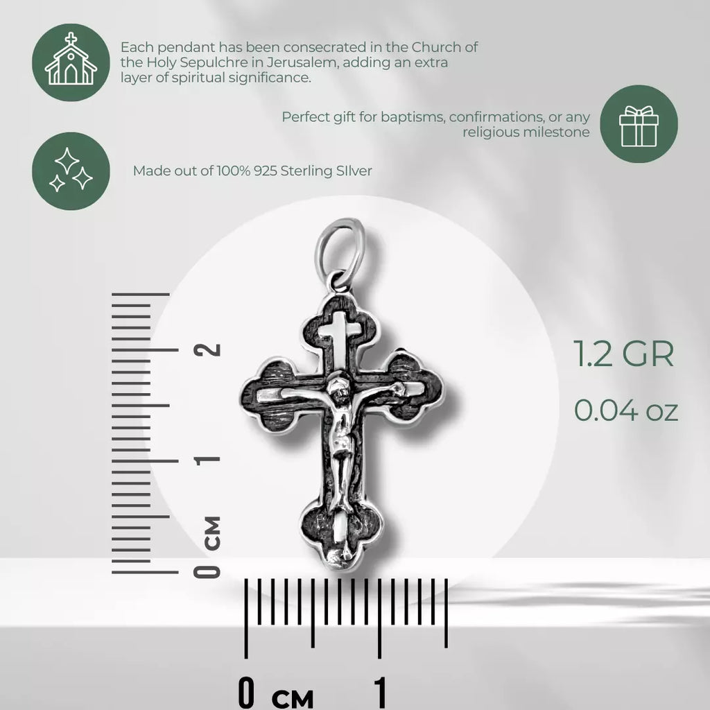 Sterling Silver 925/Gold Plated Orthodox Сrucifix Cross Necklace from Jerusalem 1"/2.5cm