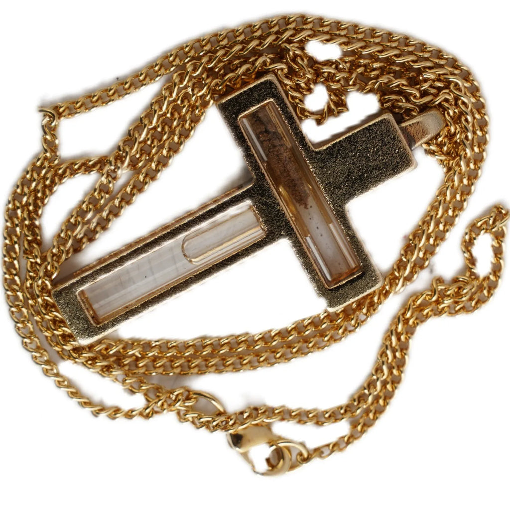 Blessed Metal Cross Pendant Necklace w/ Holy Water & Soil Jerusalem 34cm/13.5"