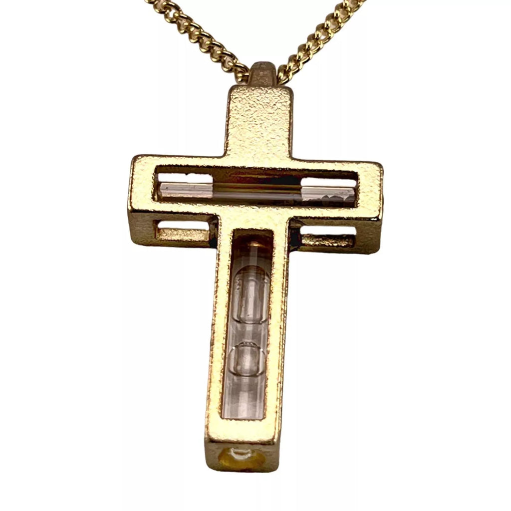 Blessed Metal Cross Pendant Necklace w/ Holy Water & Soil Jerusalem 34cm/13.5"