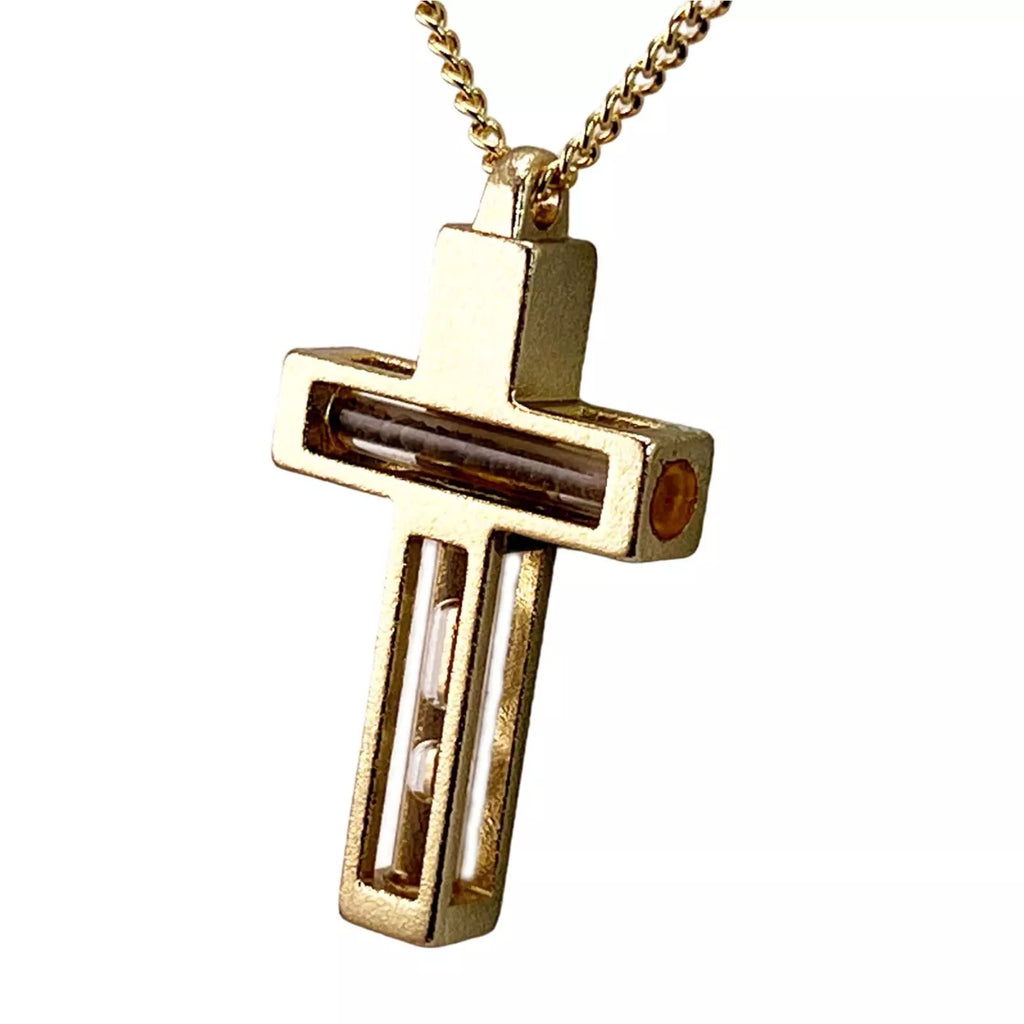 Blessed Metal Cross Pendant Necklace w/ Holy Water & Soil Jerusalem 34cm/13.5"