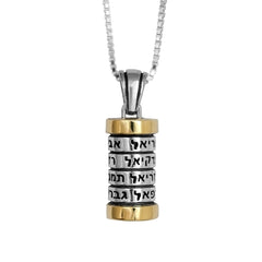 Pendant Mezuzah w/ 12 Names of Angels Amulet Sterling Silver & Gold 9K Amulet