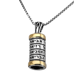 Pendant Mezuzah w/ 12 Names of Angels Amulet Sterling Silver & Gold 9K Amulet