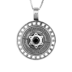 Pendant Kabbalah Names of the Higher Angels w/ Black Onyx Sterling Silver Ø1.01"