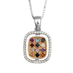 Pendant The Priestly Blessing Hoshen White Crystals CZ Sterling Silver & Gold 9K