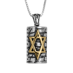 Pendant Kabbalah Amulet Mezuzah w/Prayer Ana Be-Koah Sterling Silver & Gold 9K