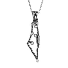 Pendant Map of Country Israel Sterling Silver w/Cubic Zircon Crystals