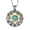 Image of Kabbalah Pendant Star of David Labradorite Hoshen Crystals CZ Silver 925 & Gold 9K
