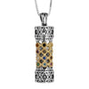 Image of Pendant Mezuzah w/ Hoshen 12 Tribes of Israel Amulet Sterling Silver & Gold 9K