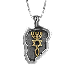 Pendant Messianic Movement Seal Yeshua Symbol Sterling Silver & Gold 9K 1.2"