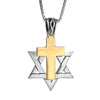 Image of Messianic Pendant Star of David w/ Cross Gold 9K Sterling Silver Necklace 0,95"