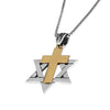 Image of Messianic Pendant Star of David w/ Cross Gold 9K Sterling Silver Necklace 0,95"