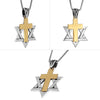 Image of Messianic Pendant Star of David w/ Cross Gold 9K Sterling Silver Necklace 0,95"