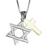 Image of Messianic Pendant Star of David w/ Cross Gold 9K Sterling Silver Necklace 0,95"