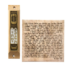Door Mezuzah Case Olive Wood Enamel Non-Kosher Scroll Torah Ten Commandments from Jerusalem Shema Israel 3,8
