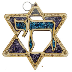 Wooden Star of David Hand made with Semi-Precious Stones Hai Chai Home Decor