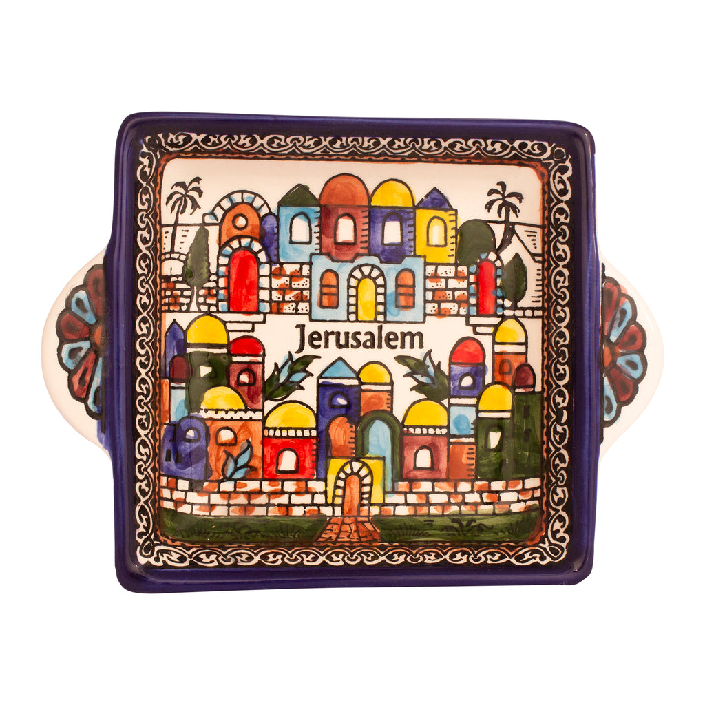 Armenian Square Tray Panoramic Views Jerusalem Décor Mosaic Colourful