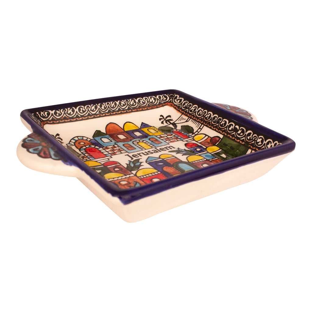 Armenian Square Tray Panoramic Views Jerusalem Décor Mosaic Colourful-4
